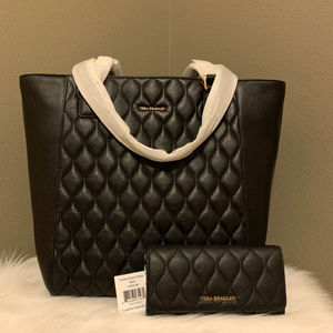 Quilted Ella Tote & Audrey Wallet in Black
